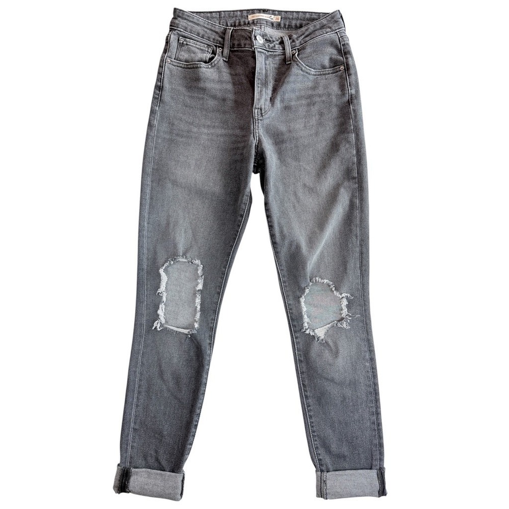 Levi's 721 High Rise Skinny Jeans Women 26 Gray Distressed Ripped Denim